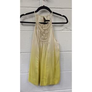 BCBGMAXAZRIA - 100% Silk Yellow/Cream Blouse Top Lace Beaded - Sz.XS